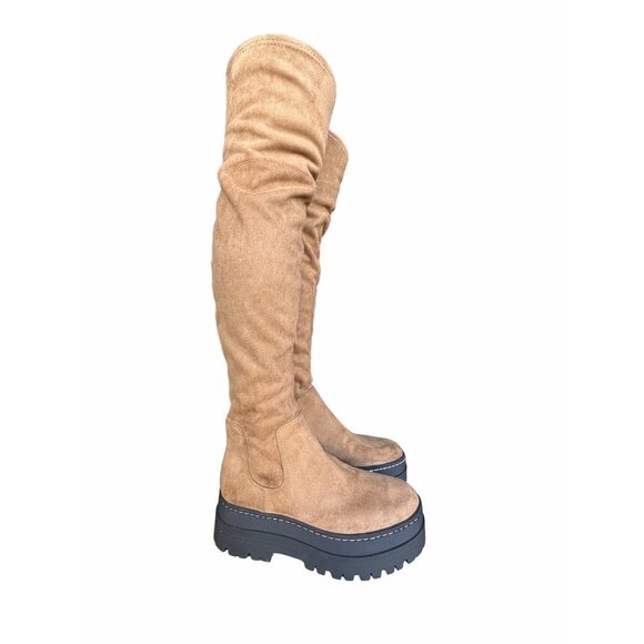 ❤️Marc Fisher LTD Over the Knee Faux Suede Boots Lug Sole Platform Western 8.5 - Picture 3 of 13